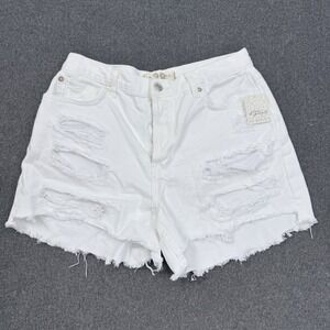 Free People We The Free White Denim Shorts Distressed 28 NWT